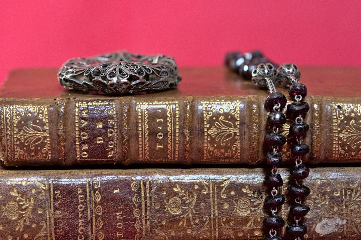 Chapelet - Filigrane d'Argent & Grenats + Médaille XVIIe - XIXe 19e Siècle 19 Religieux Croix-photo-6