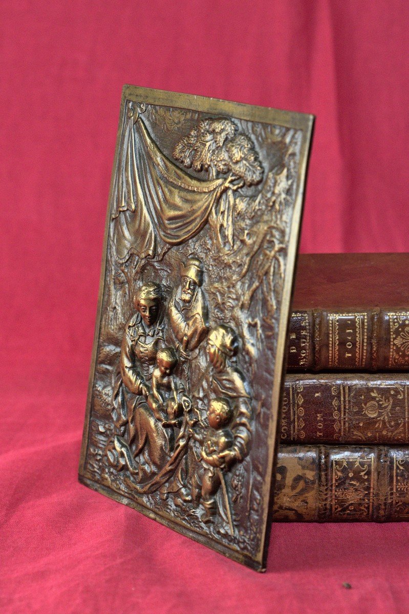 Bronze Plaquette - The Holy Family - 17th Century 17 Haute Epoque-photo-3