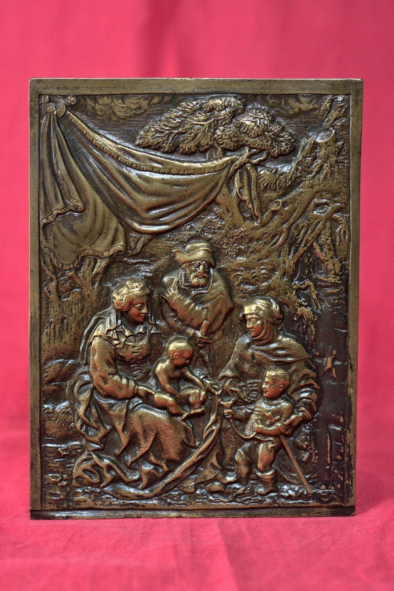 Bronze Plaquette - The Holy Family - 17th Century 17 Haute Epoque
