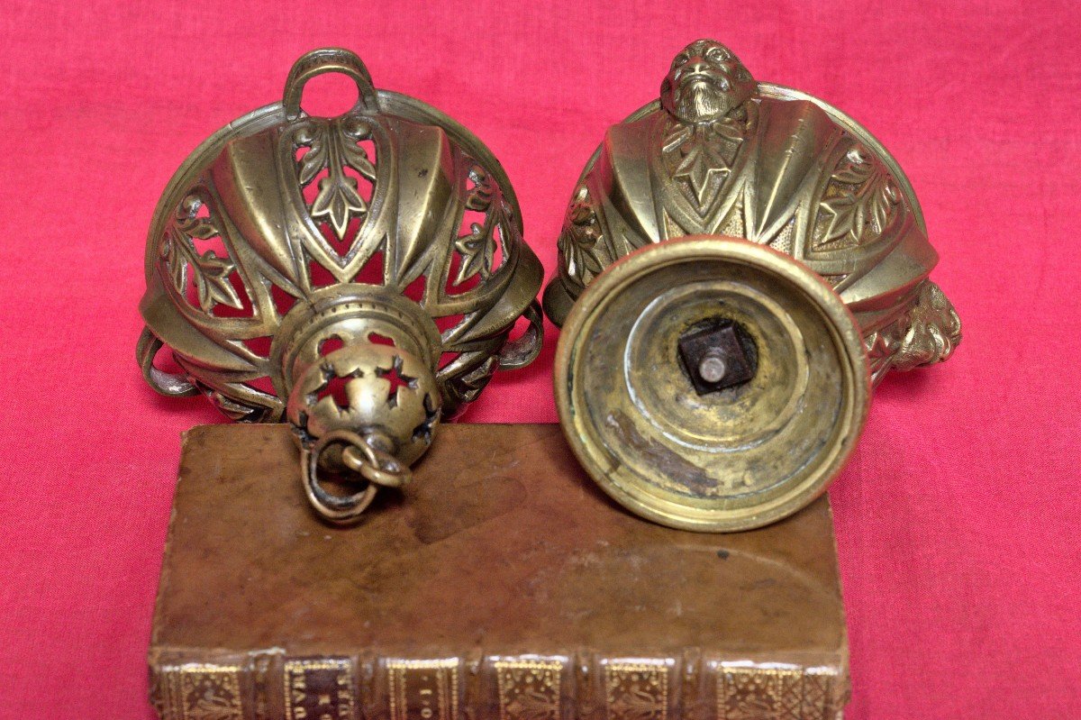 Encensoir Néo Gothique - Bronze - Mascarons Diable - XIXe 19e Siècle - Religieux Liturgique 19-photo-2