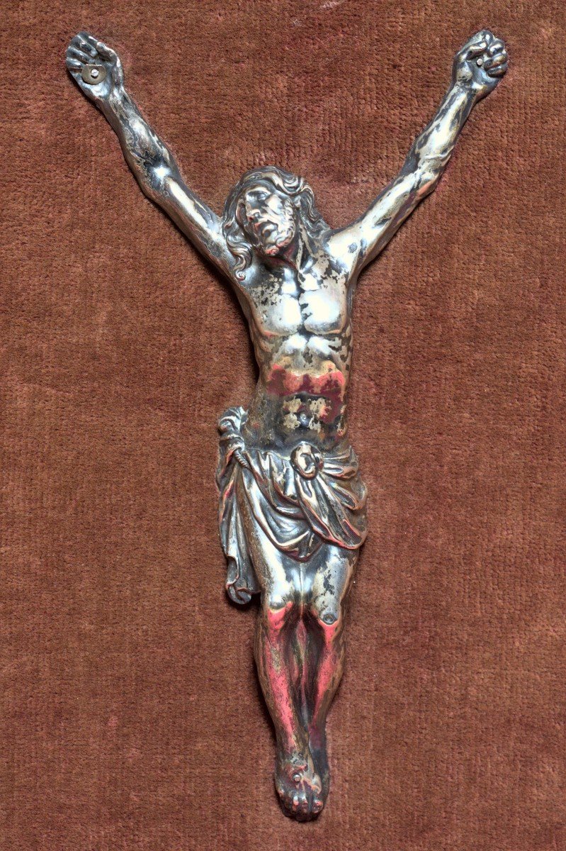 Christ En Argent Massif Repoussé - Corpus Christi - XIXe 19e Siècle - Crucifix Religion 19