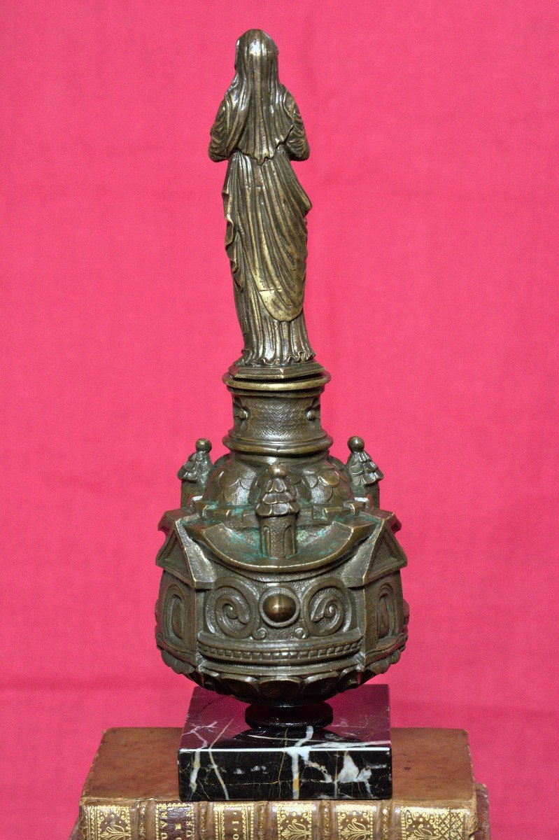 Virgin From A Procession Pole - Bronze - 18th  Century - Religious Art Sculpture 18 -photo-4