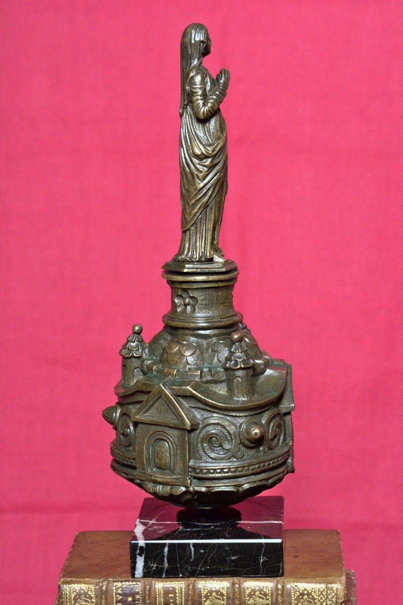 Virgin From A Procession Pole - Bronze - 18th  Century - Religious Art Sculpture 18 -photo-6