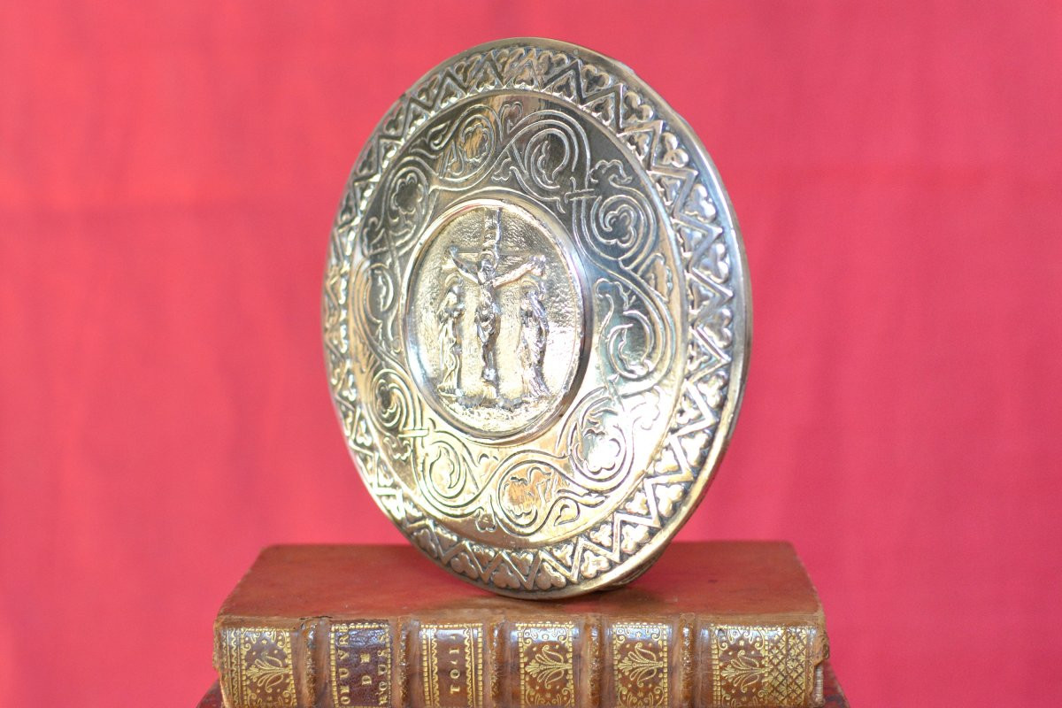 Silver-plated Bronze Pax - Osculatory - 19th Century - Calvary Liturgy Religion 19-photo-2