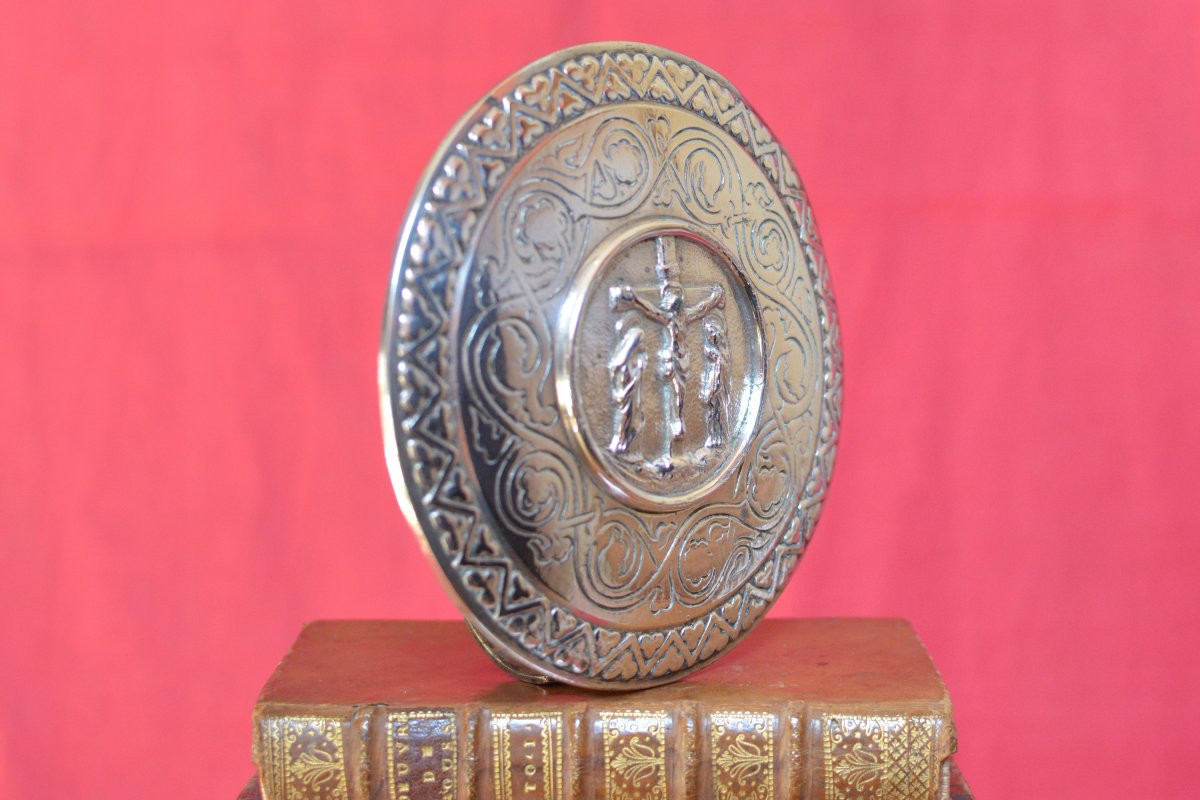 Silver-plated Bronze Pax - Osculatory - 19th Century - Calvary Liturgy Religion 19-photo-3