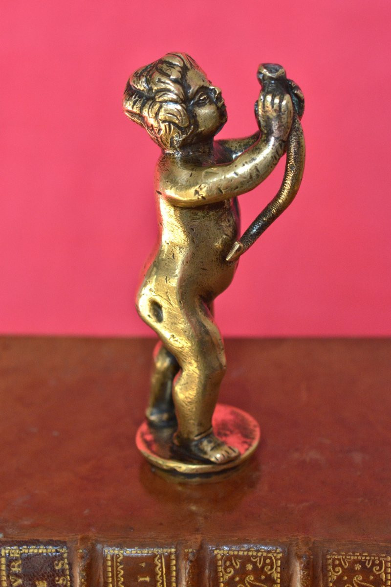 Statuette en Bronze - Hercule Enfant étranglant un Serpent - XVIIe 17e siècle - Haute Epoque 17-photo-2
