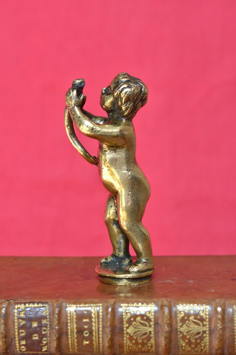 Statuette en Bronze - Hercule Enfant étranglant un Serpent - XVIIe 17e siècle - Haute Epoque 17-photo-3