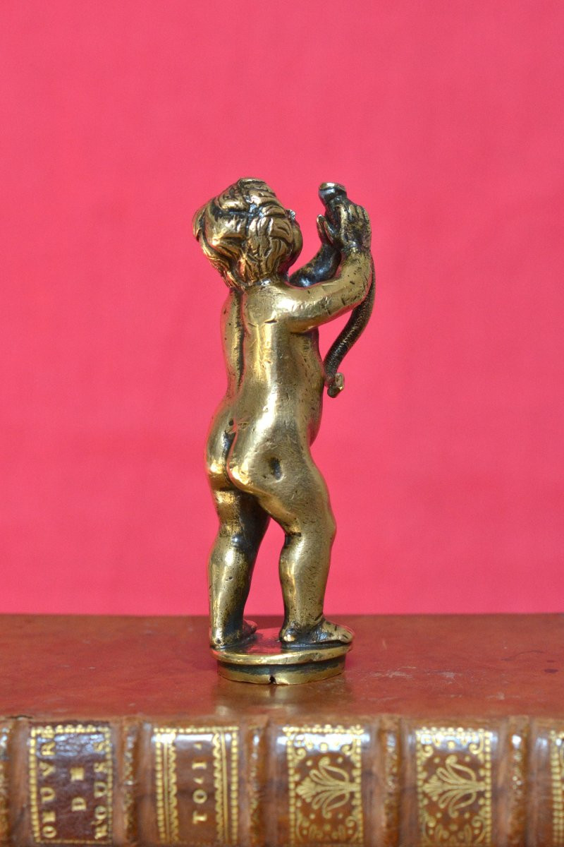 Statuette en Bronze - Hercule Enfant étranglant un Serpent - XVIIe 17e siècle - Haute Epoque 17-photo-2