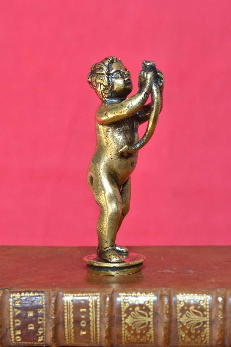 Statuette en Bronze - Hercule Enfant étranglant un Serpent - XVIIe 17e siècle - Haute Epoque 17-photo-4