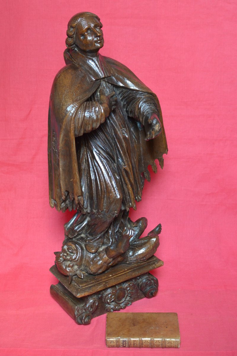Wooden Statue 64cm - Saint Priest And Demon - 18th Century - Religious Sculpture 18-photo-2