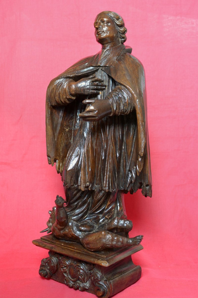 Wooden Statue 64cm - Saint Priest And Demon - 18th Century - Religious Sculpture 18-photo-3