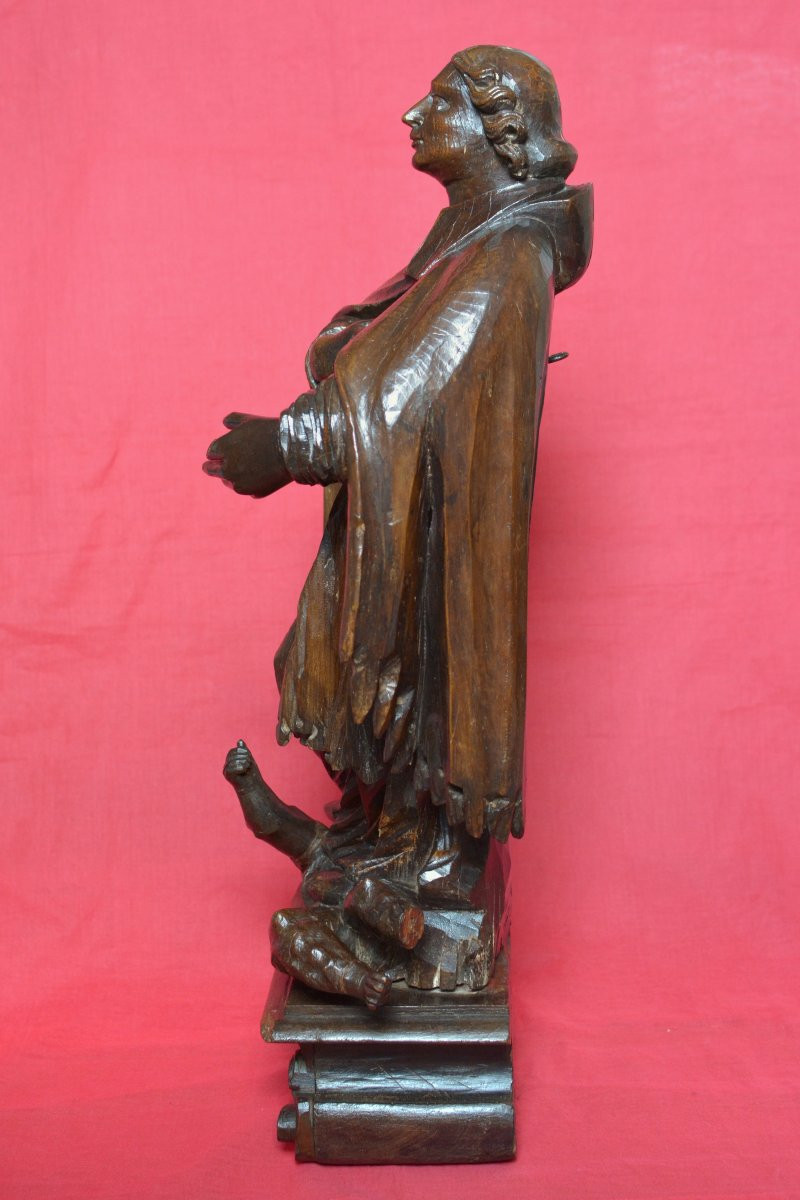Wooden Statue 64cm - Saint Priest And Demon - 18th Century - Religious Sculpture 18-photo-4