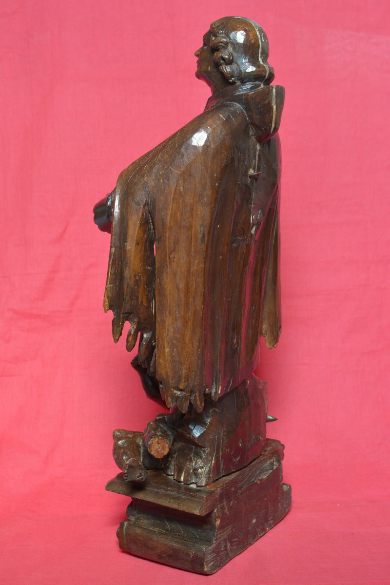Wooden Statue 64cm - Saint Priest And Demon - 18th Century - Religious Sculpture 18-photo-1