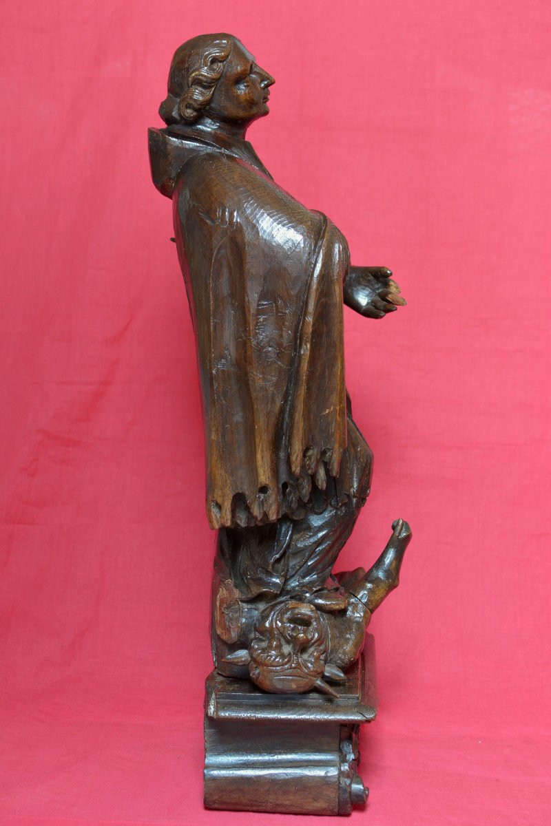 Wooden Statue 64cm - Saint Priest And Demon - 18th Century - Religious Sculpture 18-photo-4
