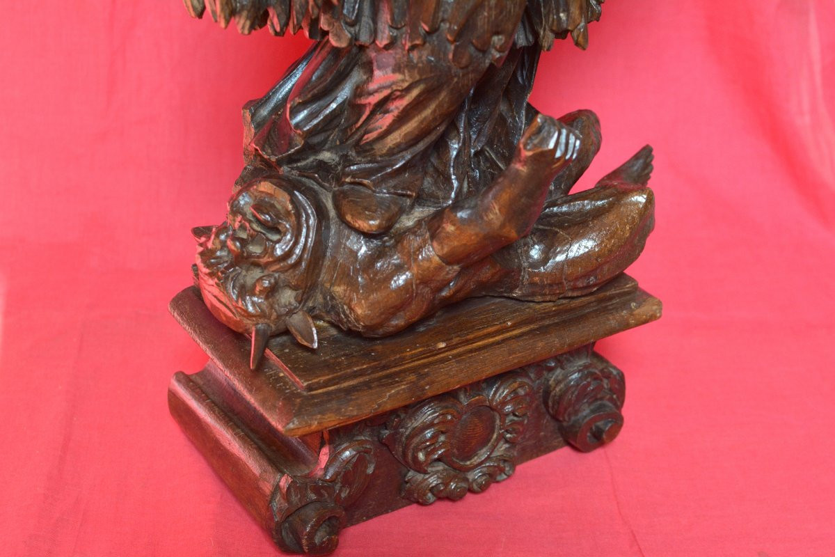 Wooden Statue 64cm - Saint Priest And Demon - 18th Century - Religious Sculpture 18-photo-6