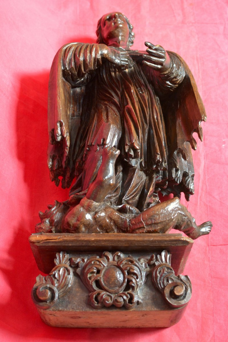 Wooden Statue 64cm - Saint Priest And Demon - 18th Century - Religious Sculpture 18-photo-8
