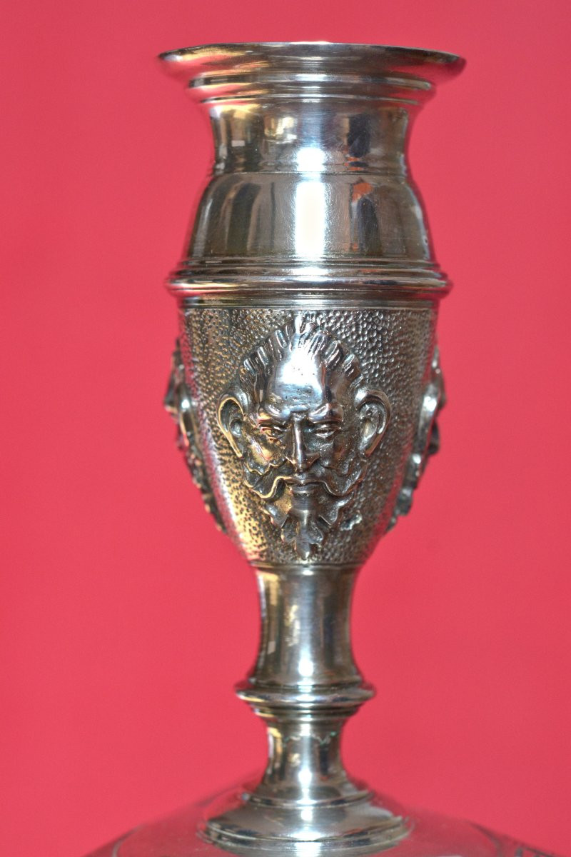 2x Renaissance Style Candlestick - Silver Plated Bronze - 19th Century Candelabra Candle 19-photo-3