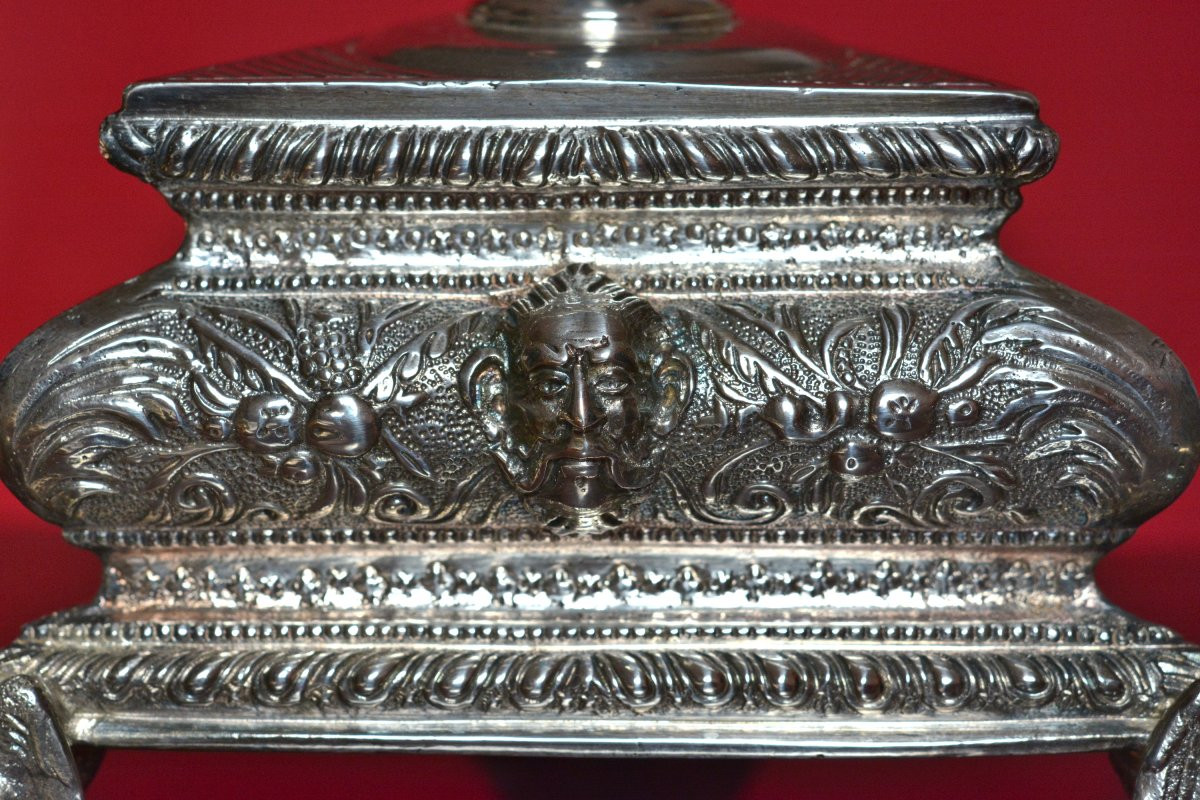 2x Renaissance Style Candlestick - Silver Plated Bronze - 19th Century Candelabra Candle 19-photo-1