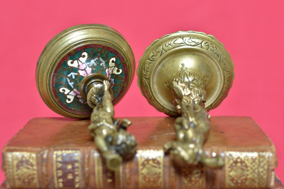 Pair Of Putti - Bronze Statuette - 19th Century - Louis XVI Style - Cherub Sculpture -photo-3