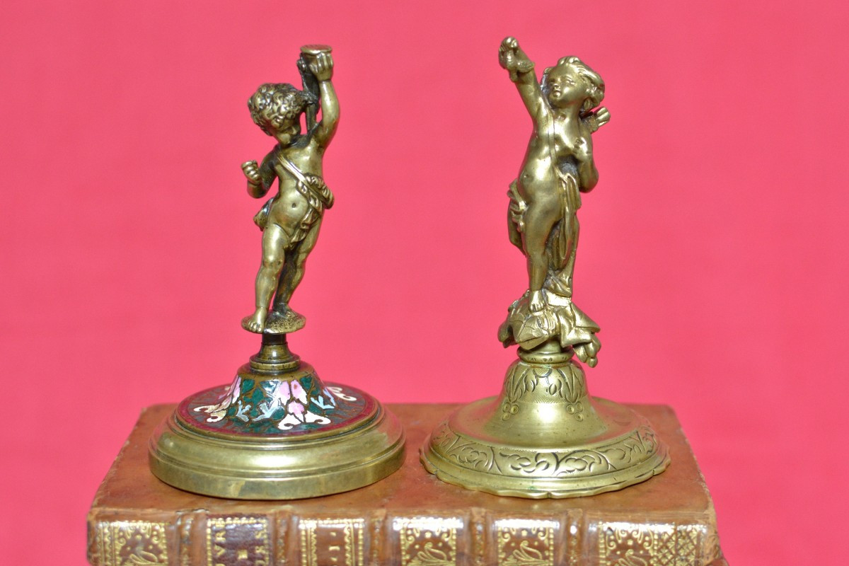 Pair Of Putti - Bronze Statuette - 19th Century - Louis XVI Style - Cherub Sculpture 