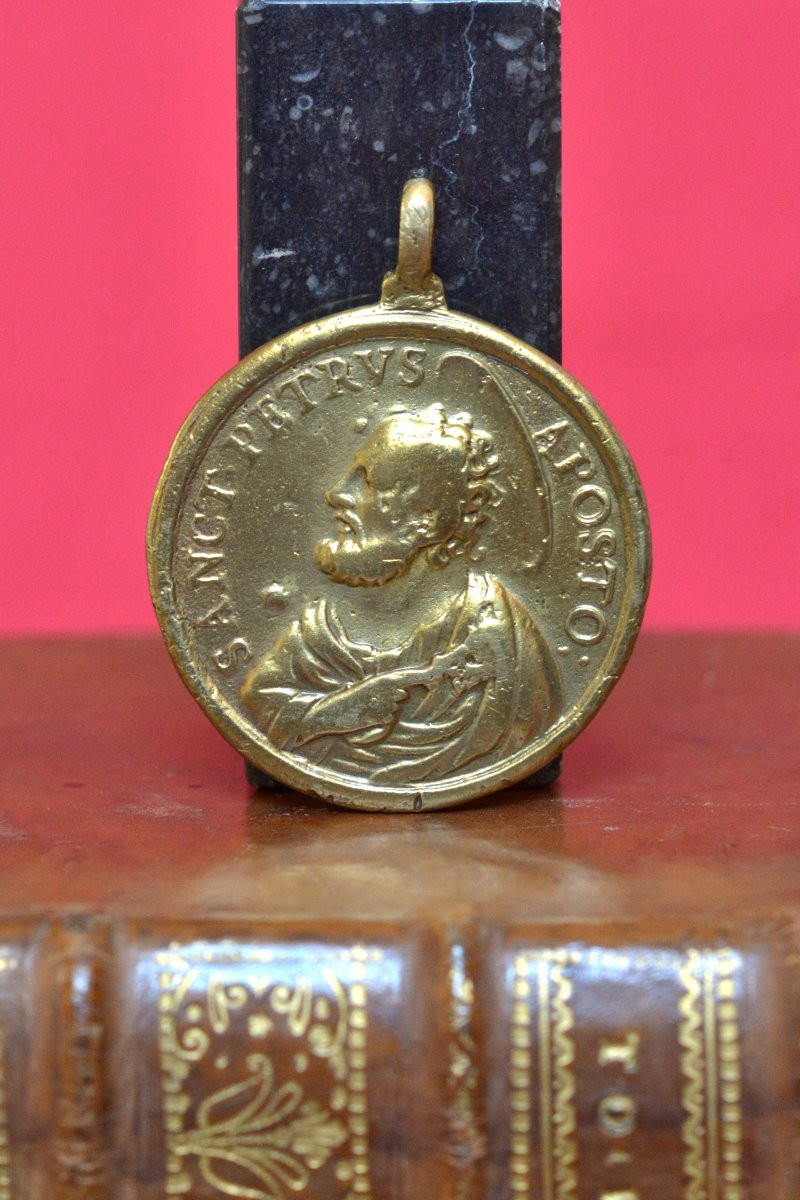 Bronze Medal - Saint Peter & Saint Paul - 17th Century Haute Epoque Religion 17-photo-2