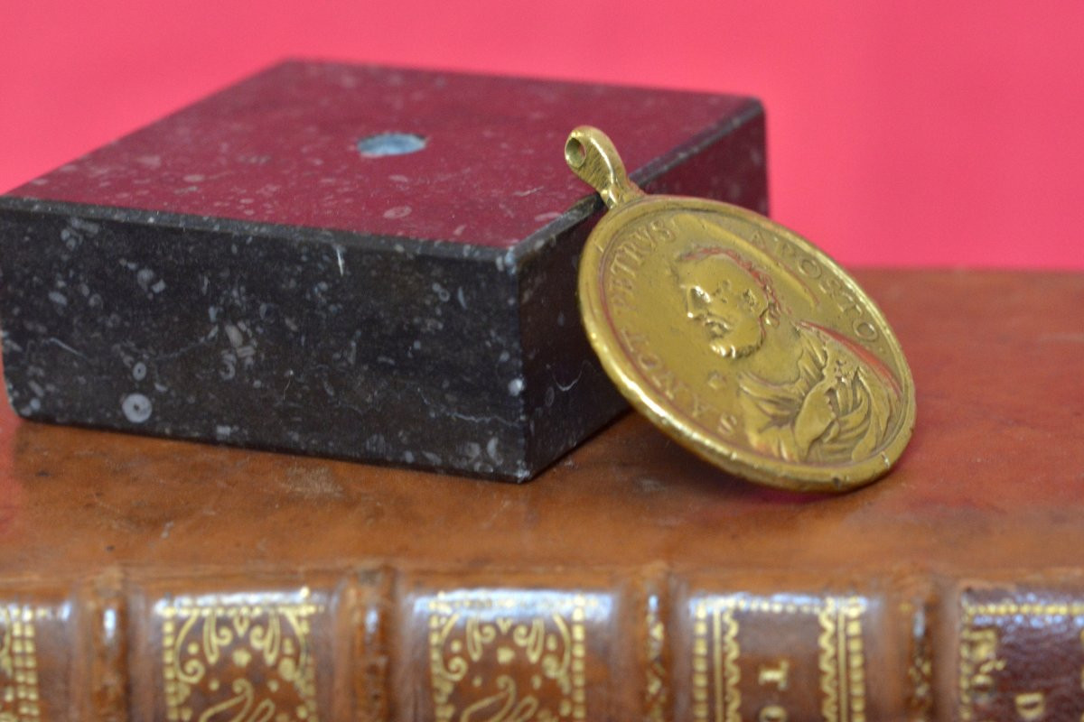 Bronze Medal - Saint Peter & Saint Paul - 17th Century Haute Epoque Religion 17-photo-2