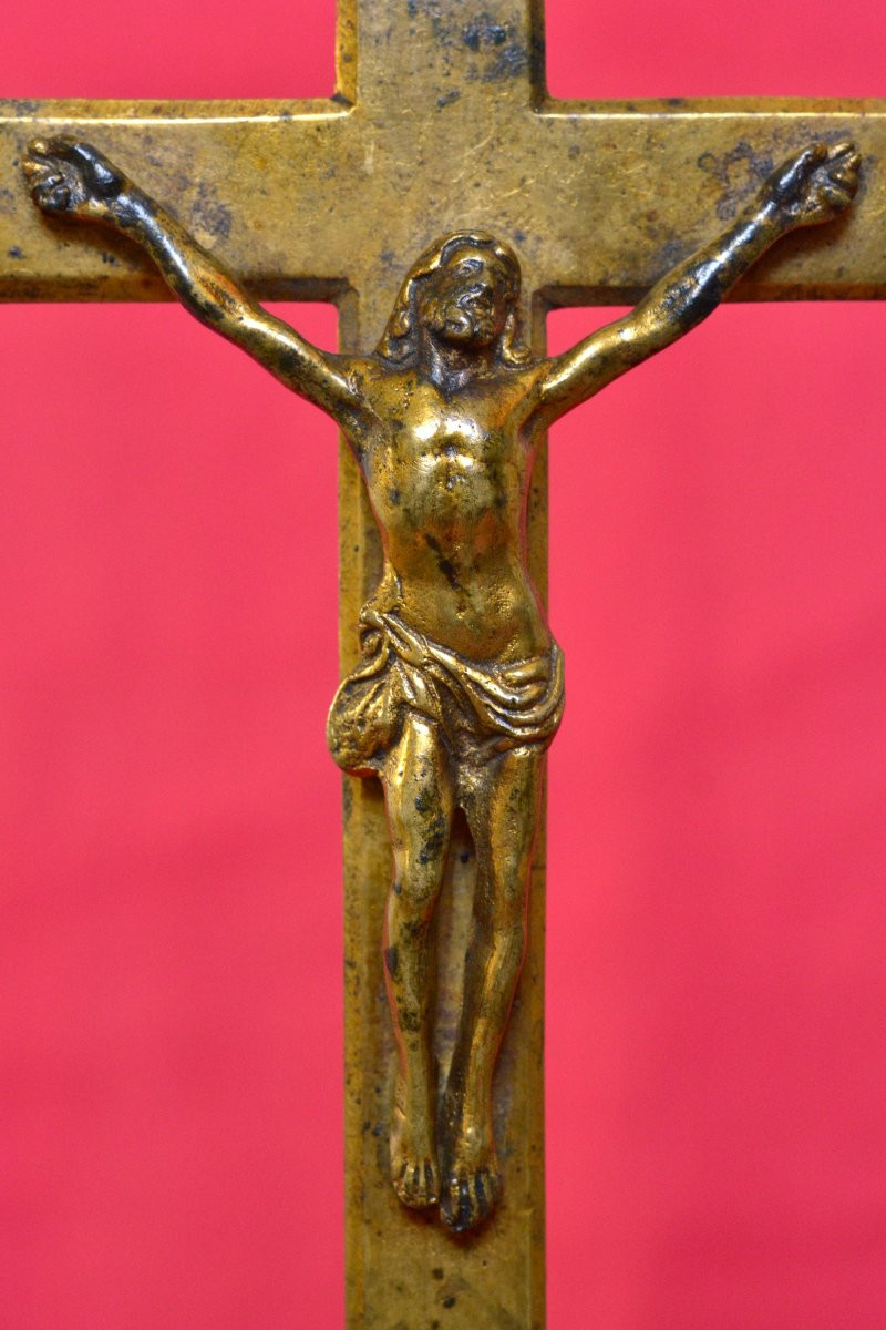 Crucifix en Bronze Doré - XVIIIe 18e siècle - Christ Croix religion sculpture 18-photo-2