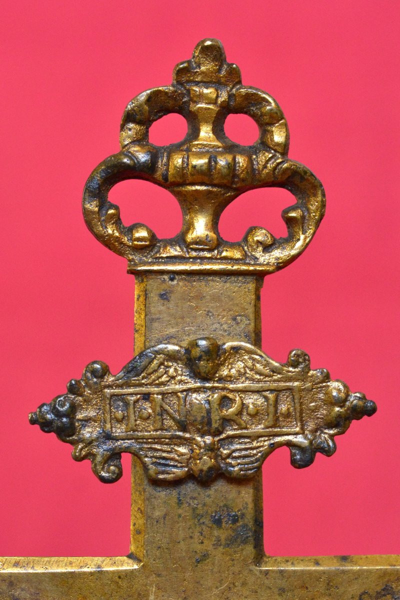 Crucifix en Bronze Doré - XVIIIe 18e siècle - Christ Croix religion sculpture 18-photo-3