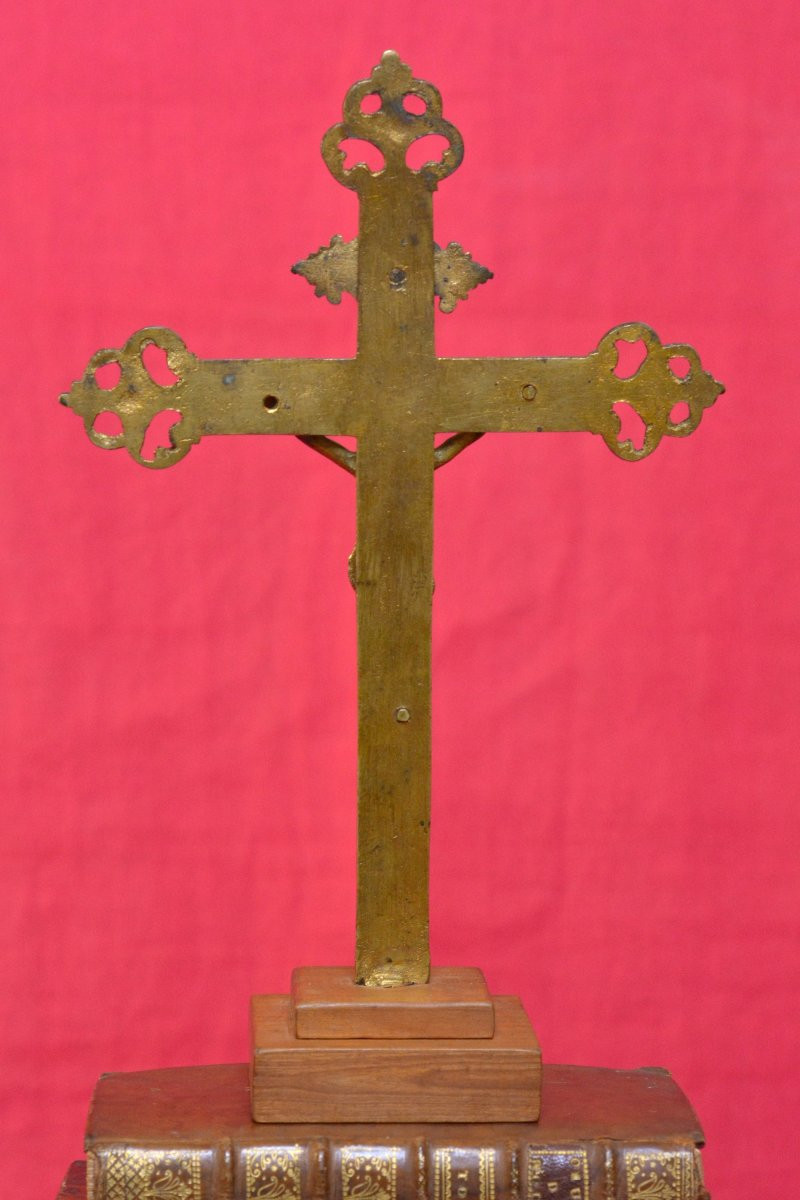 Crucifix en Bronze Doré - XVIIIe 18e siècle - Christ Croix religion sculpture 18-photo-1