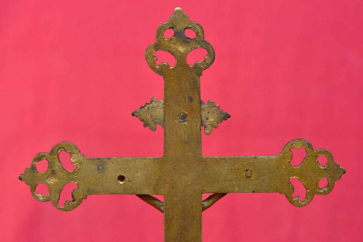 Crucifix en Bronze Doré - XVIIIe 18e siècle - Christ Croix religion sculpture 18-photo-2