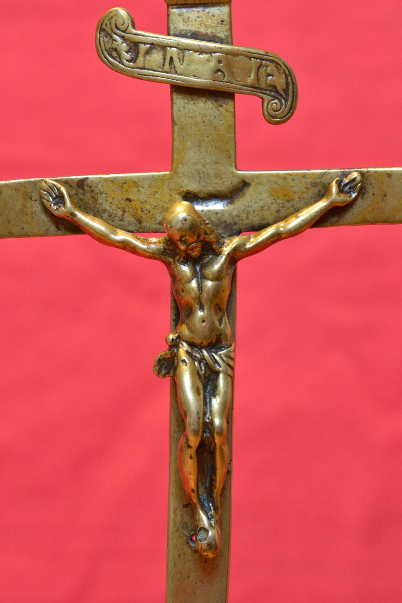 Bronze Crucifix - 17th Century - Haute Epoque - Christ Cross Religion Sculpture 17-photo-2