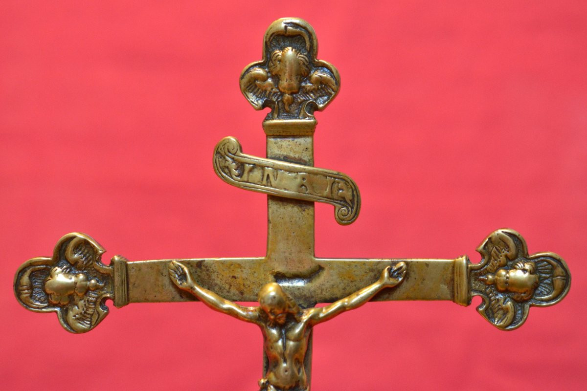 Bronze Crucifix - 17th Century - Haute Epoque - Christ Cross Religion Sculpture 17-photo-3