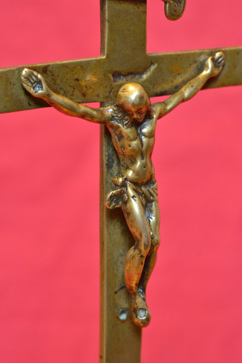 Bronze Crucifix - 17th Century - Haute Epoque - Christ Cross Religion Sculpture 17-photo-2