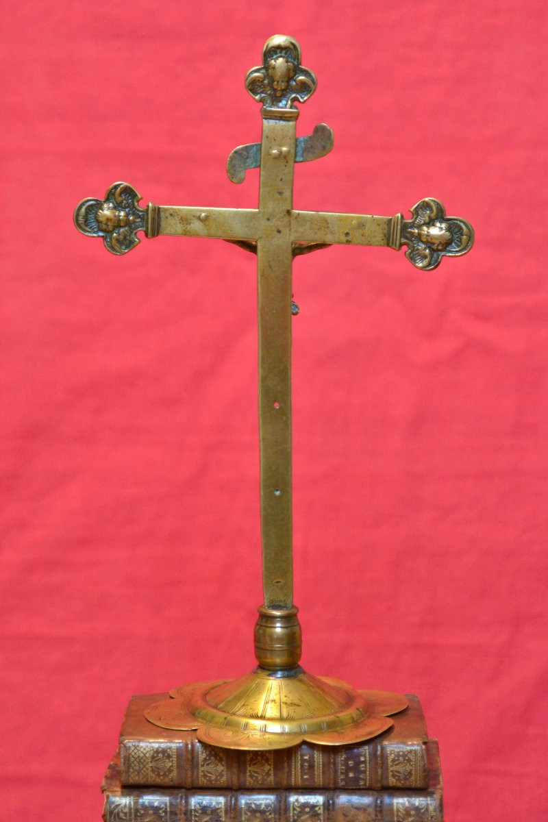 Bronze Crucifix - 17th Century - Haute Epoque - Christ Cross Religion Sculpture 17-photo-3