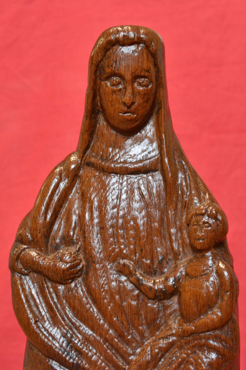 Medieval Style Virgin And Child - Wood Statuette - 19th Century - Religious Sculpture-photo-2