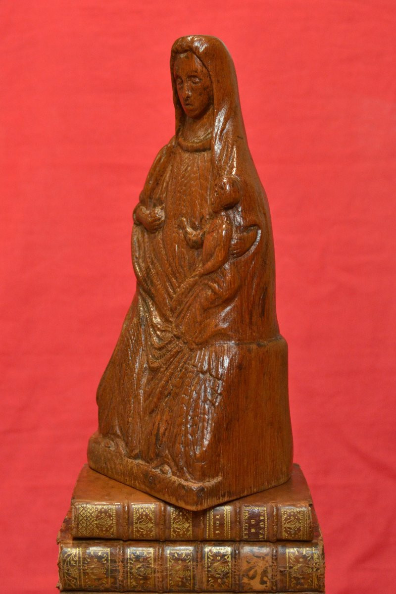 Medieval Style Virgin And Child - Wood Statuette - 19th Century - Religious Sculpture-photo-3