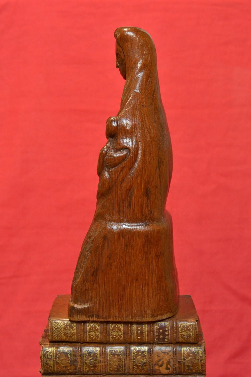 Medieval Style Virgin And Child - Wood Statuette - 19th Century - Religious Sculpture-photo-4