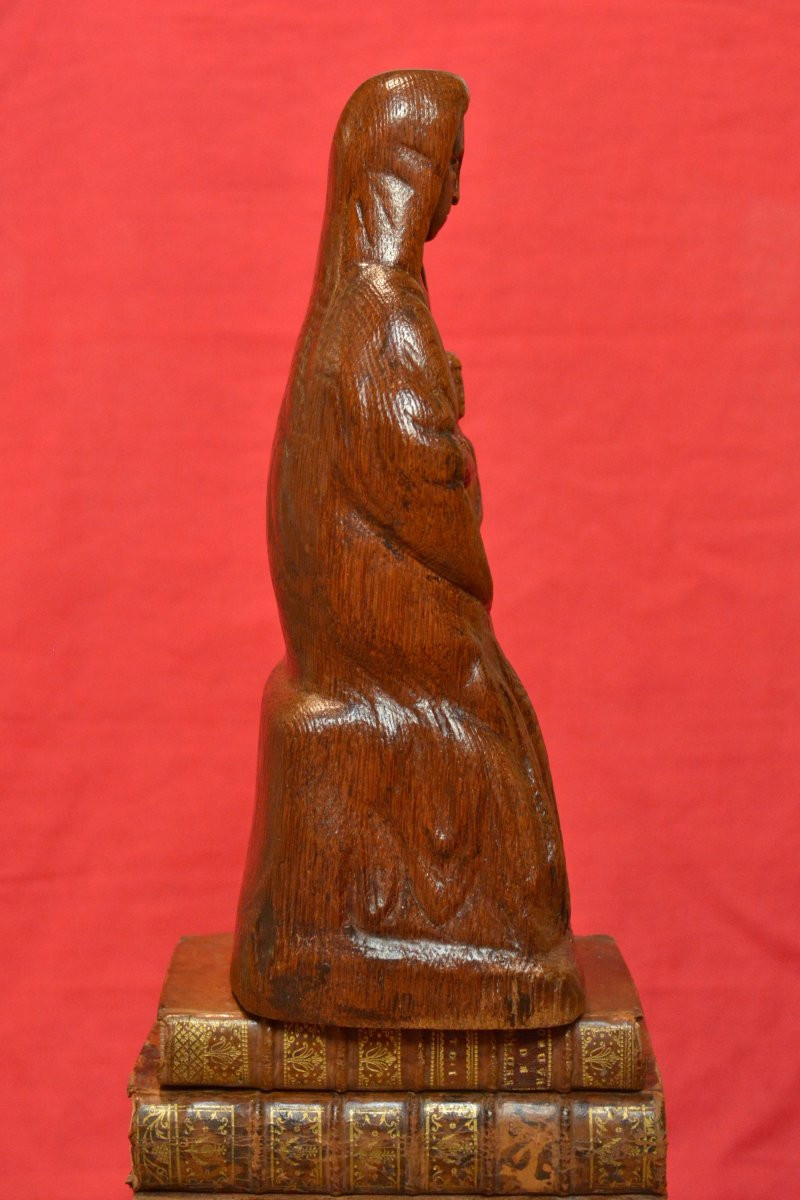 Medieval Style Virgin And Child - Wood Statuette - 19th Century - Religious Sculpture-photo-2