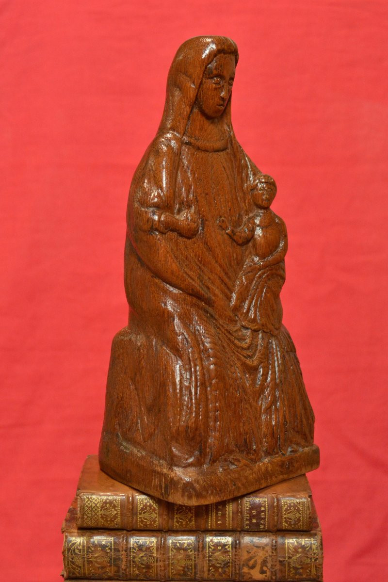 Medieval Style Virgin And Child - Wood Statuette - 19th Century - Religious Sculpture-photo-3