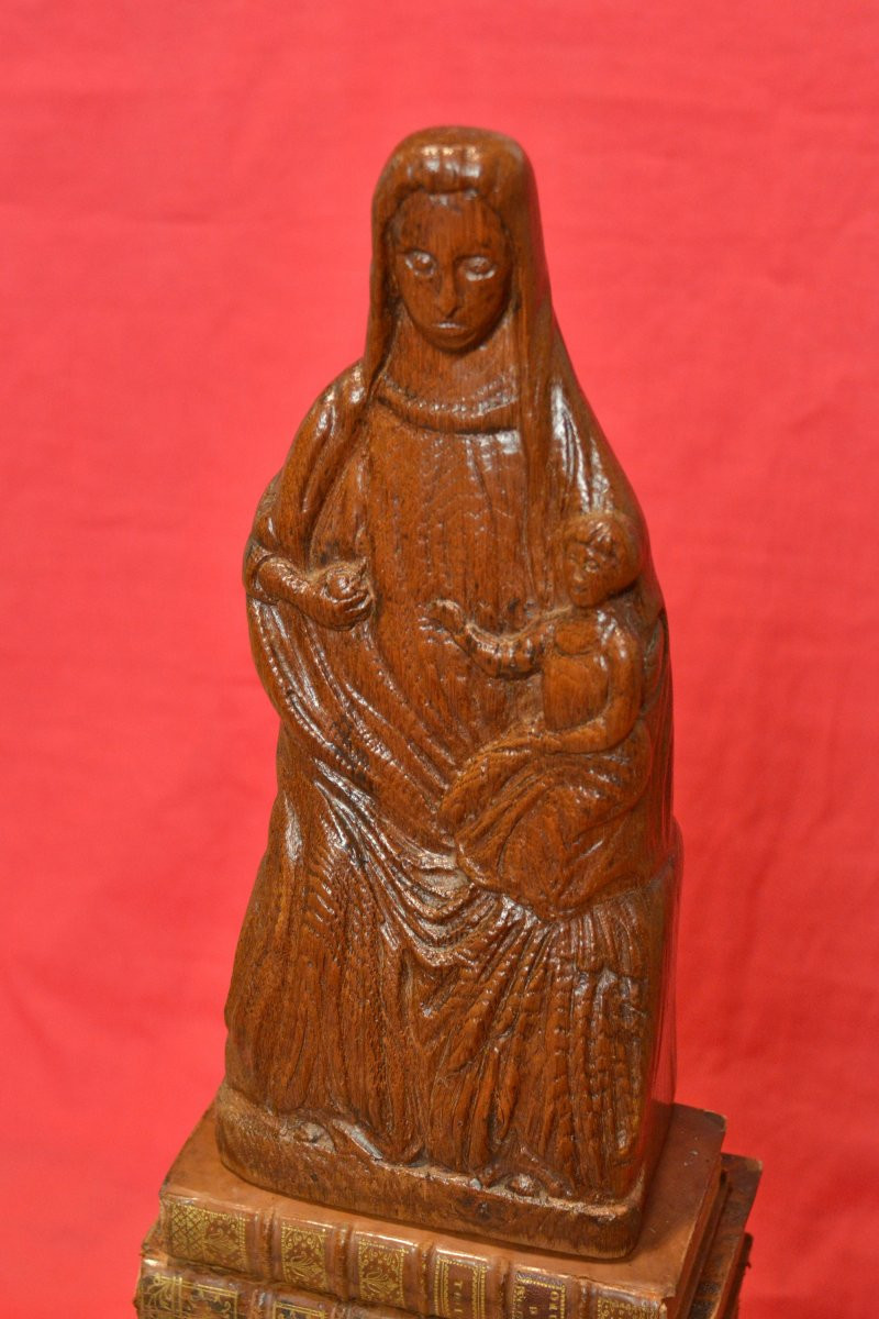Medieval Style Virgin And Child - Wood Statuette - 19th Century - Religious Sculpture-photo-4