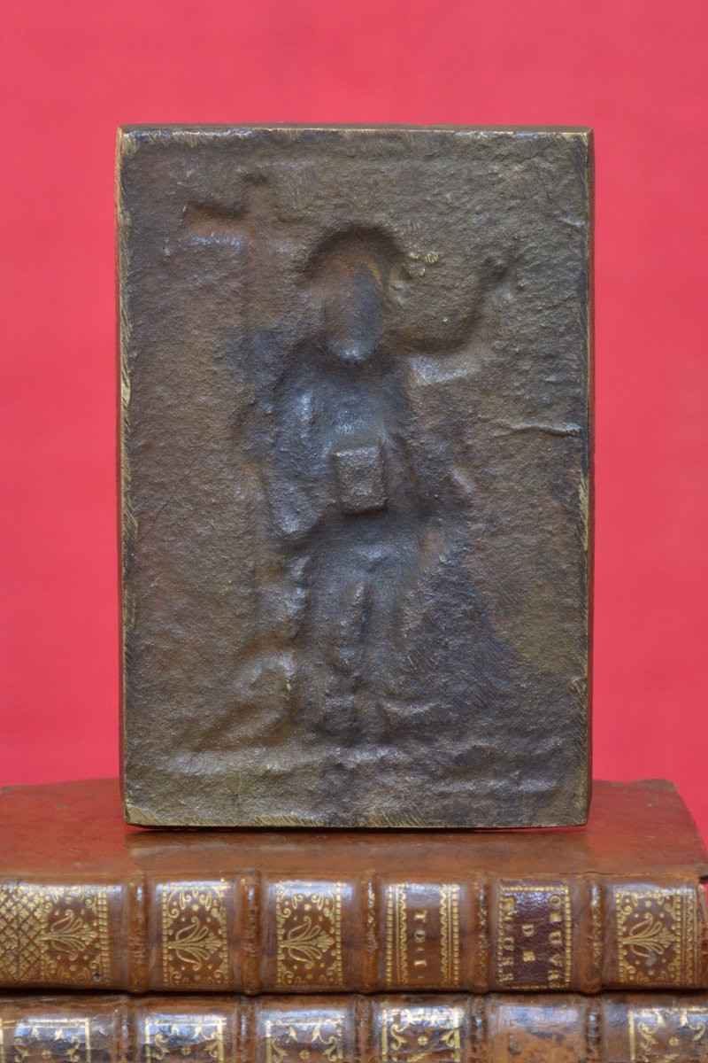 Bronze Plaquette - Christ As A  Child - 18th Century - Religion Sculpture Jesus Cross-photo-2