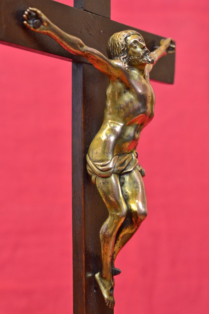 Gilt Bronze Christ - Crucifix - Italy - 17th Century - Haute Epoque Cross Sculpture-photo-2