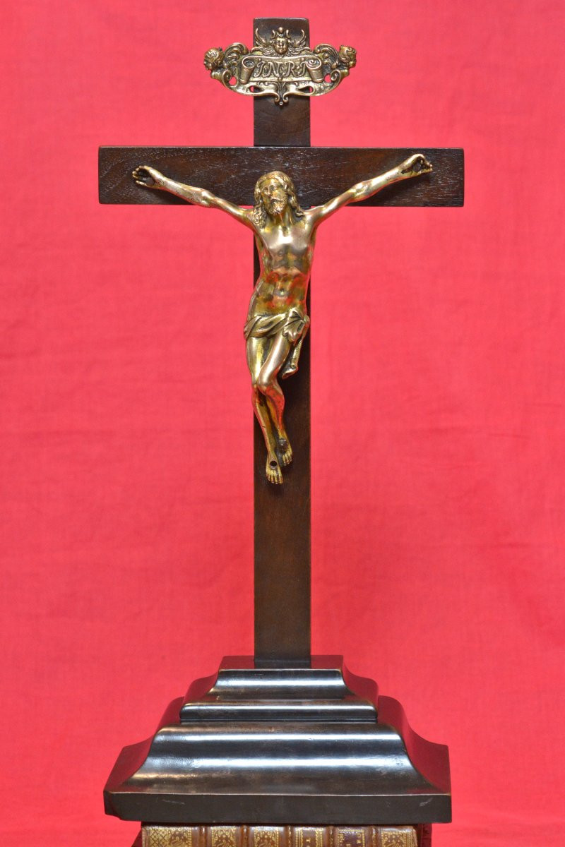 Gilt Bronze Christ - Crucifix - Italy - 17th Century - Haute Epoque Cross Sculpture-photo-3