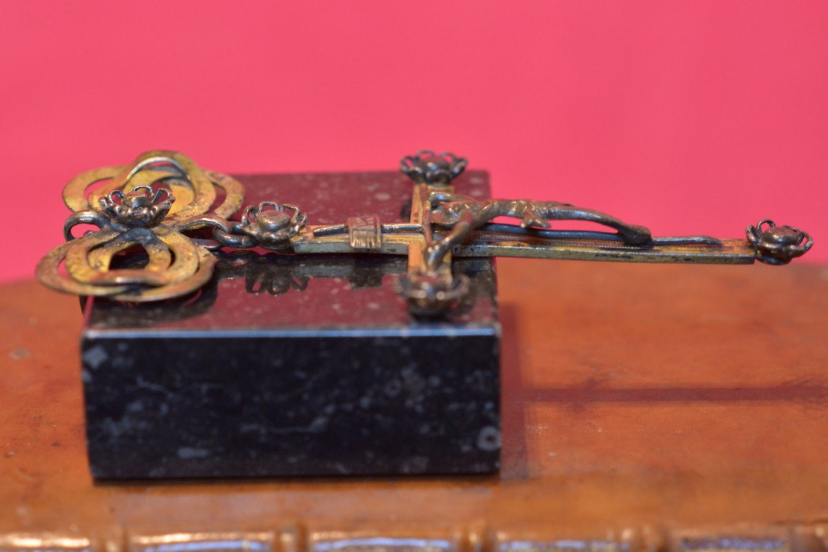 Crucifix Pendentif en Bronze - XVIe 16e siècle - Renaissance Haute Epoque Croix Christ-photo-1