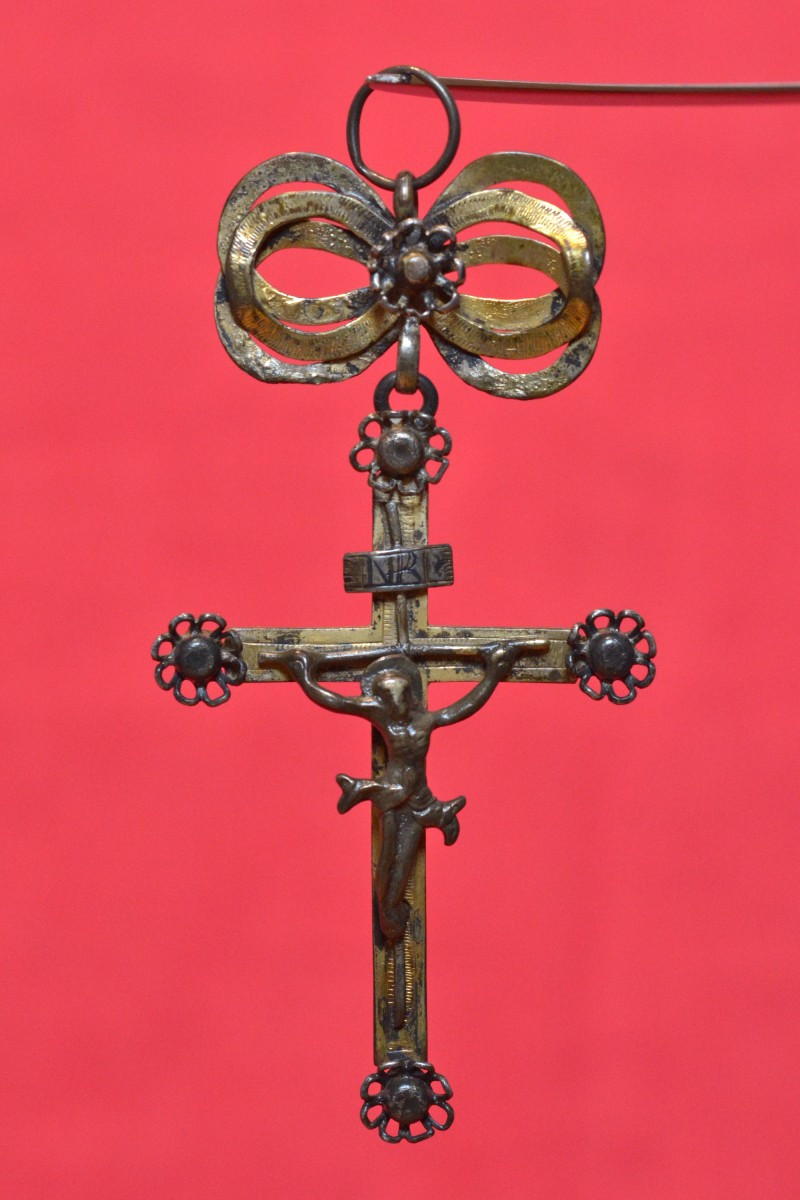 Crucifix Pendentif en Bronze - XVIe 16e siècle - Renaissance Haute Epoque Croix Christ