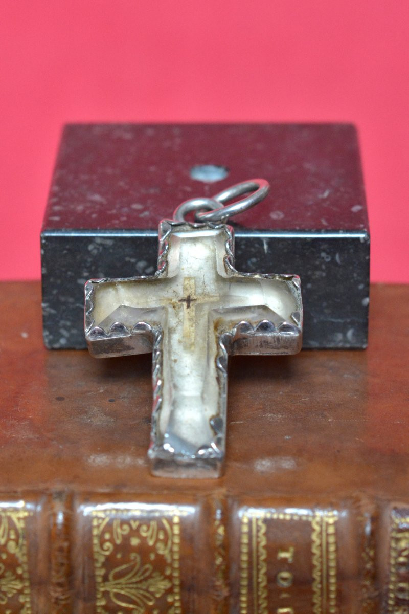 Reliquary Cross Of The True Cross - Silver & Rock Crystal - 18th Century - Lignum Crucis 18 -photo-2