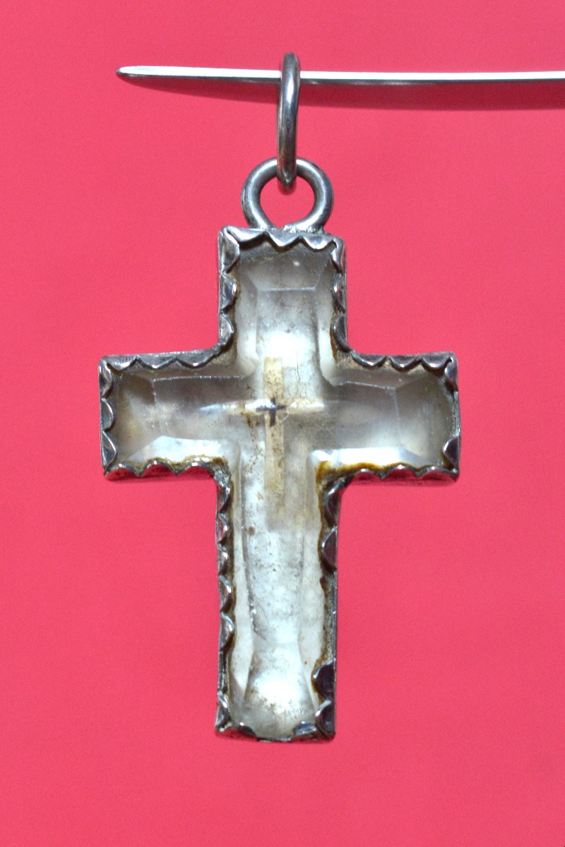 Reliquary Cross Of The True Cross - Silver & Rock Crystal - 18th Century - Lignum Crucis 18 -photo-3