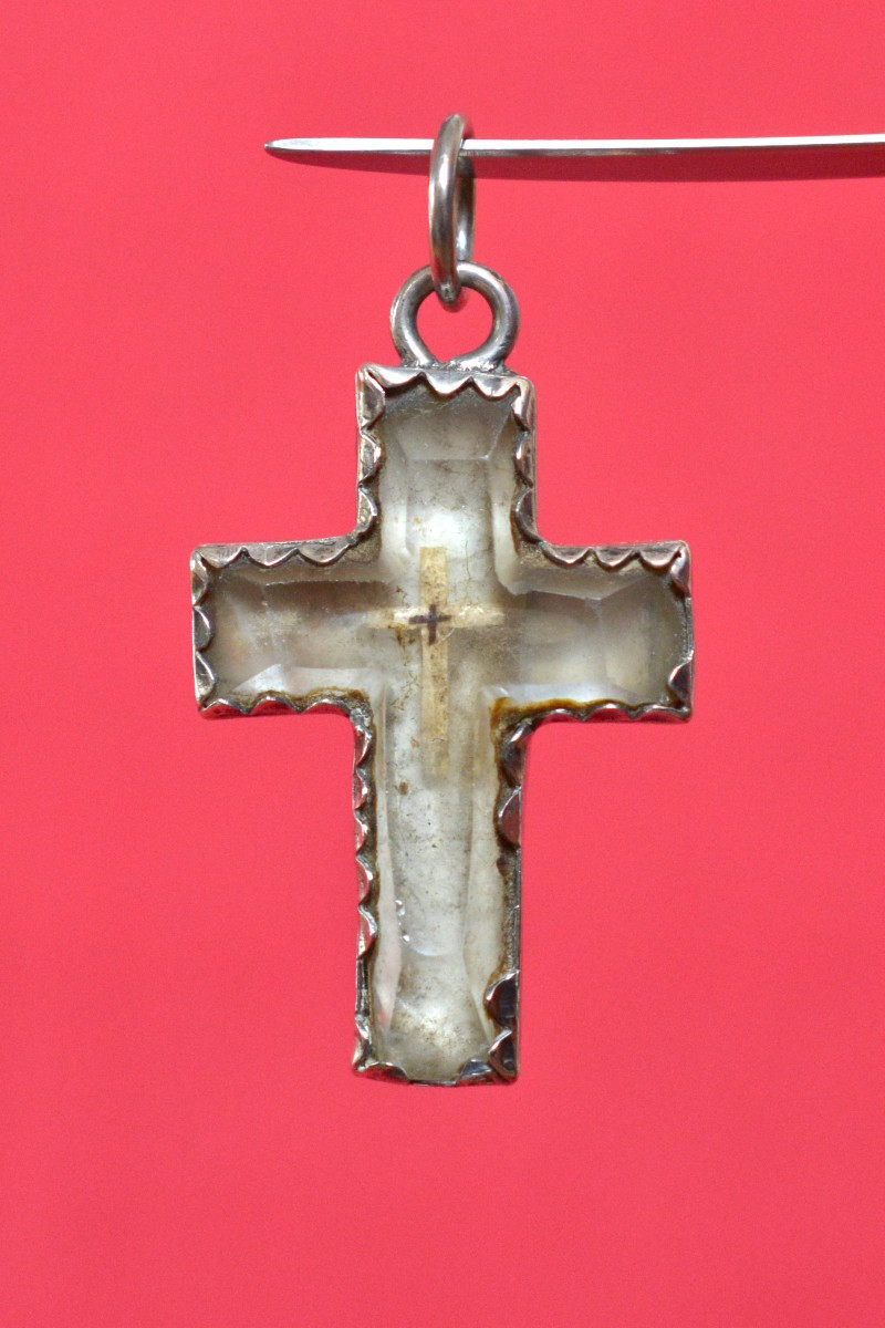 Reliquary Cross Of The True Cross - Silver & Rock Crystal - 18th Century - Lignum Crucis 18 