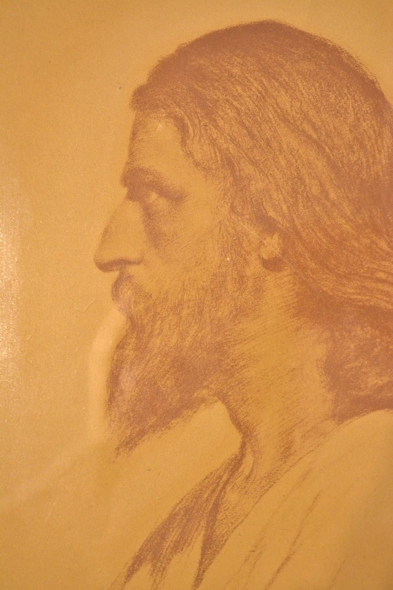 Harold Copping (1863-1932) - Dessin à la Sanguine - Portrait du Christ - religion Jésus -photo-2
