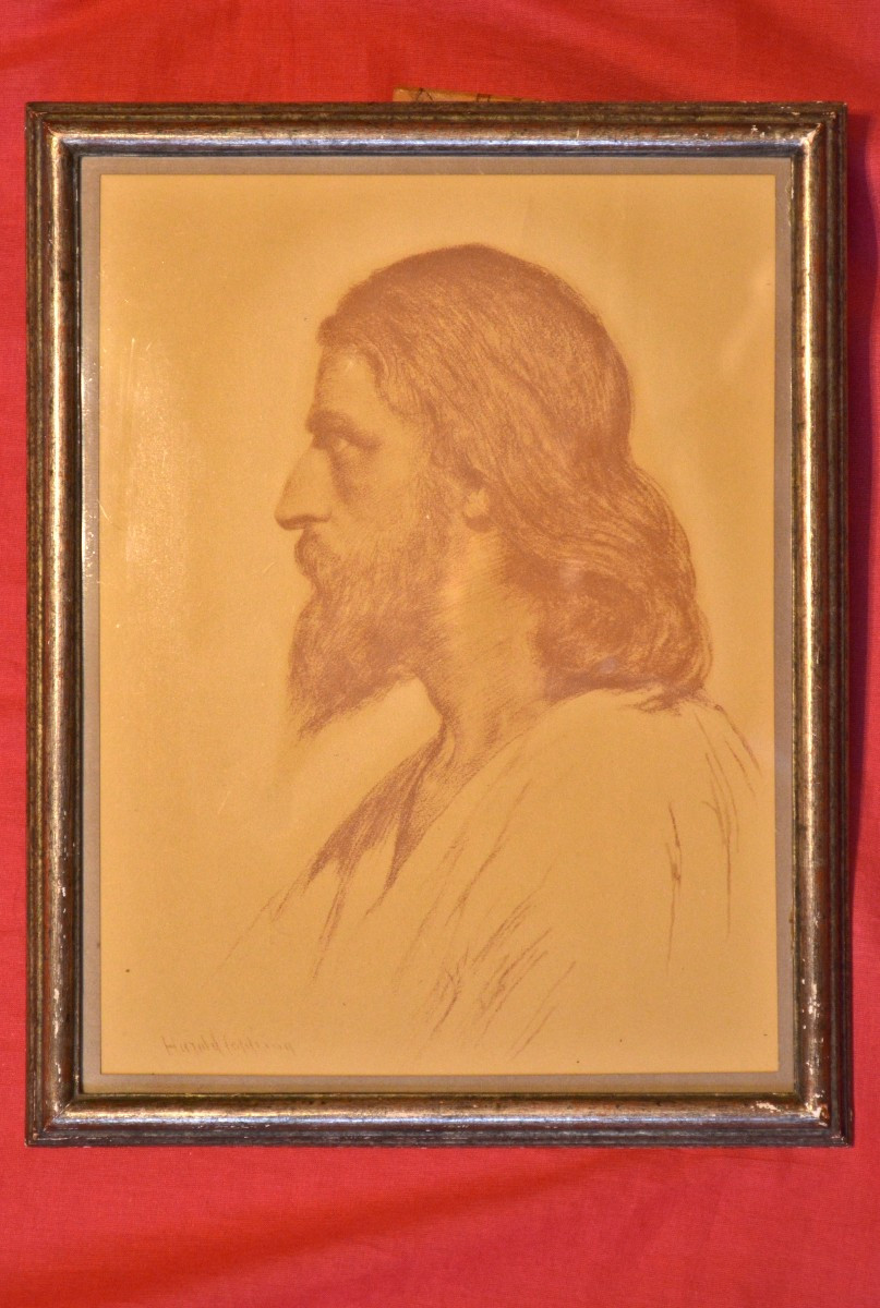 Harold Copping (1863-1932) - Dessin à la Sanguine - Portrait du Christ - religion Jésus 